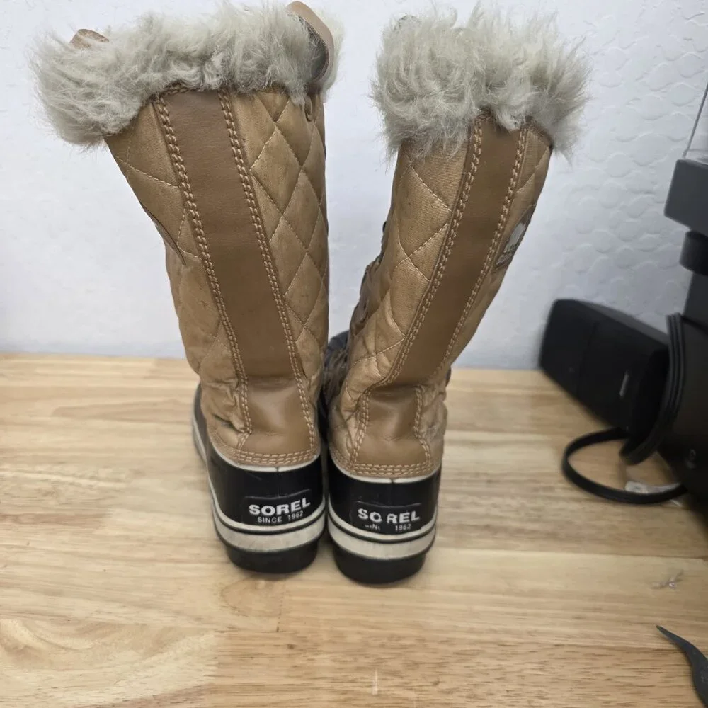 Sorel Tofino Winter Faux Fur Tall Tan Black Snow Boots NL1937-374 Wmn Size 9.5